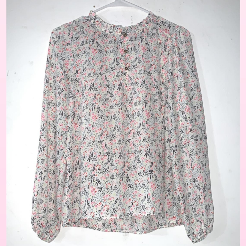 Loft sz Small Cream Colored Floral Blouse - Picture 1 of 5